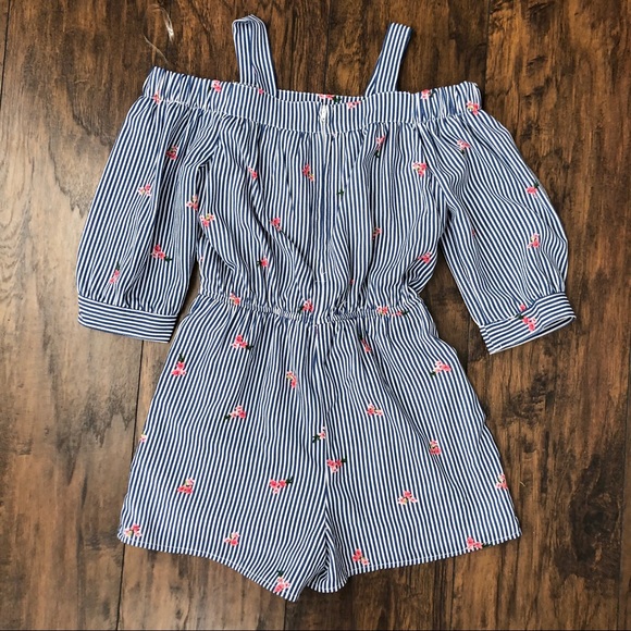 Xtraordinary Striped Cold Shoulder Romper M - Picture 5 of 8